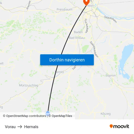 Vorau to Hernals map