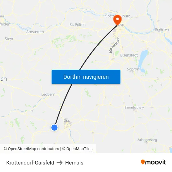 Krottendorf-Gaisfeld to Hernals map
