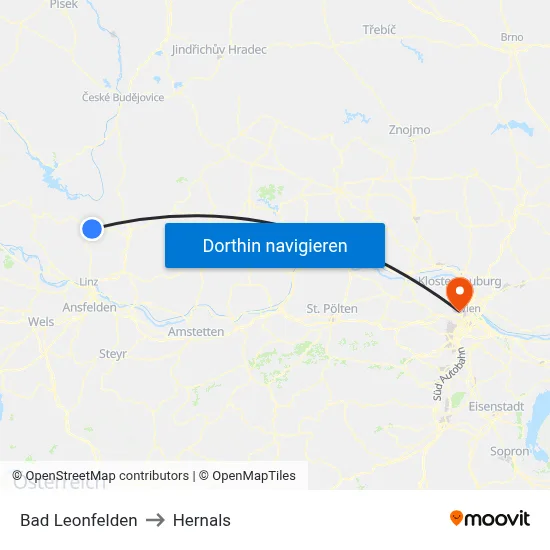 Bad Leonfelden to Hernals map