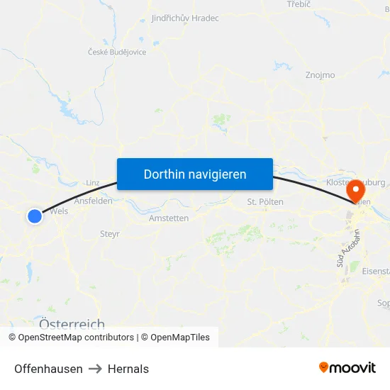 Offenhausen to Hernals map