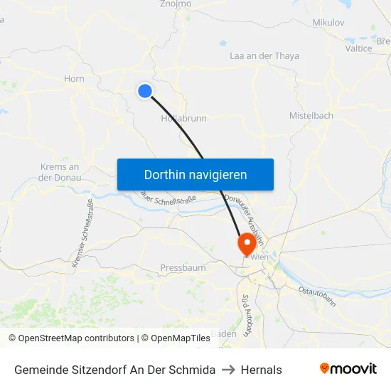 Gemeinde Sitzendorf An Der Schmida to Hernals map