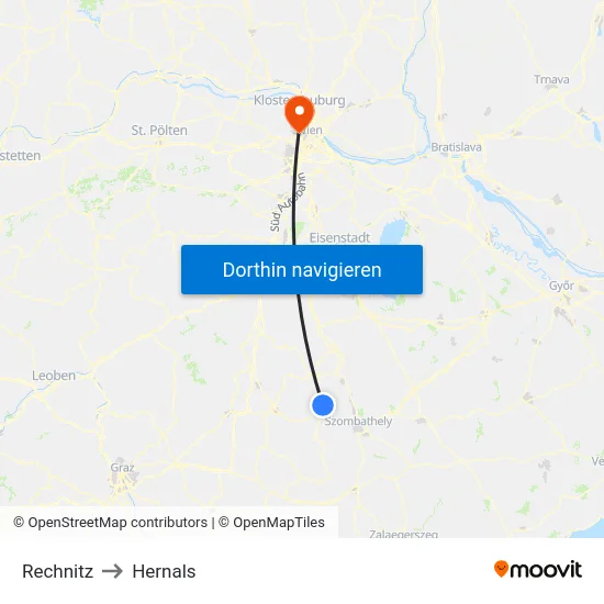 Rechnitz to Hernals map