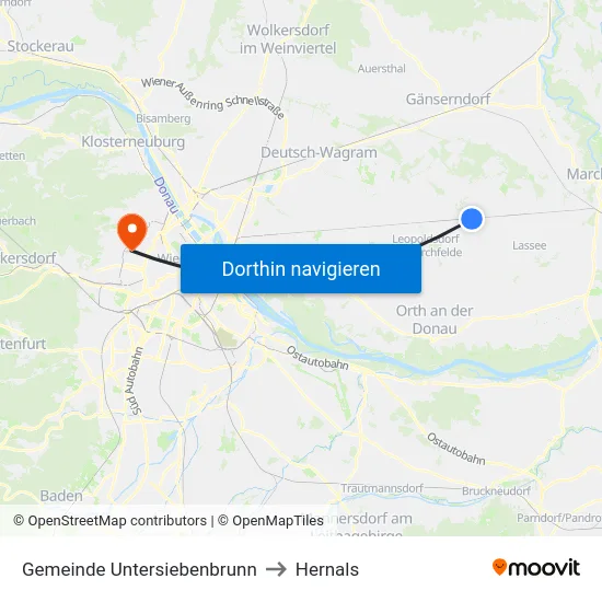 Gemeinde Untersiebenbrunn to Hernals map