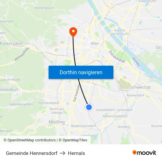 Gemeinde Hennersdorf to Hernals map