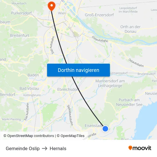 Gemeinde Oslip to Hernals map