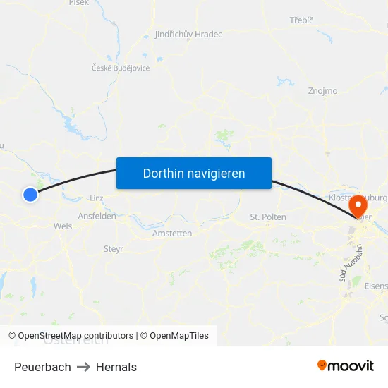 Peuerbach to Hernals map