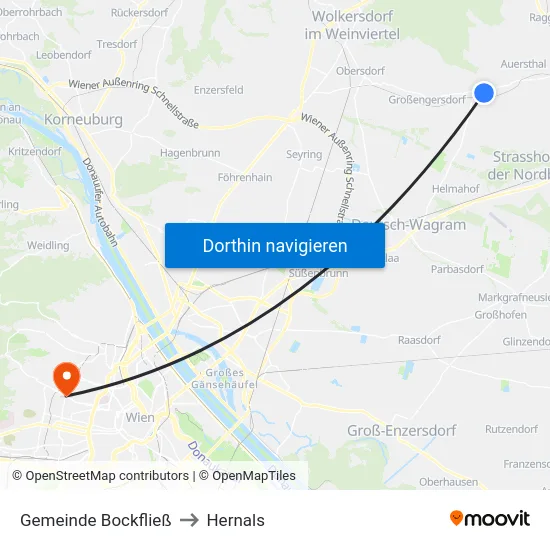 Gemeinde Bockfließ to Hernals map