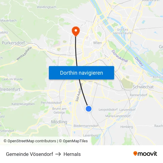 Gemeinde Vösendorf to Hernals map