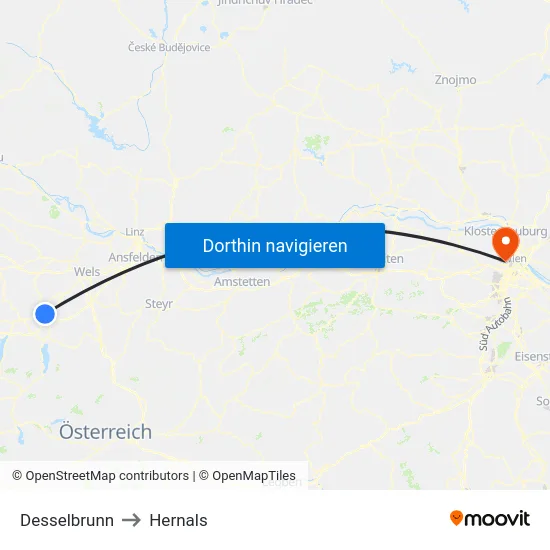 Desselbrunn to Hernals map