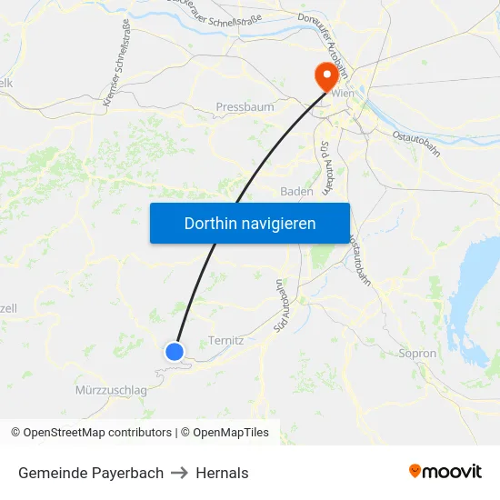 Gemeinde Payerbach to Hernals map