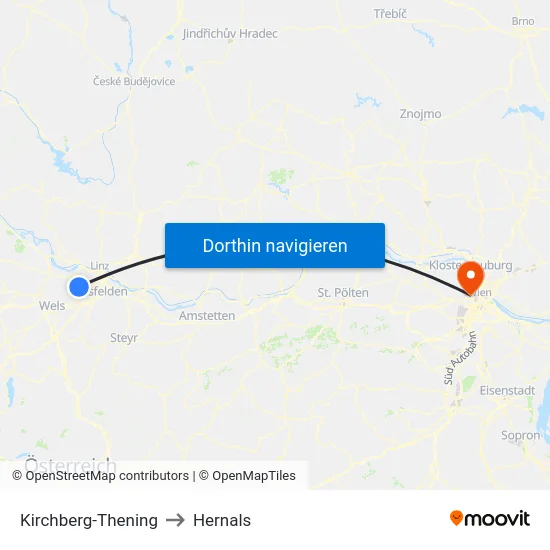 Kirchberg-Thening to Hernals map