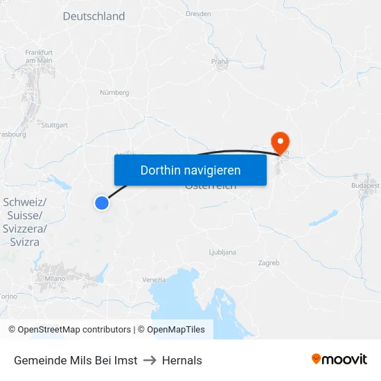 Gemeinde Mils Bei Imst to Hernals map