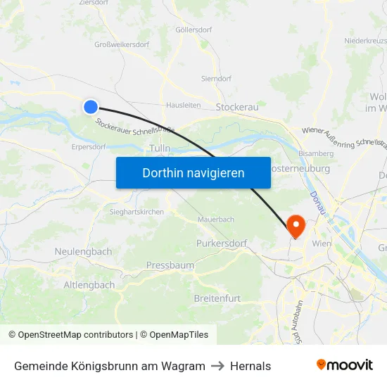Gemeinde Königsbrunn am Wagram to Hernals map