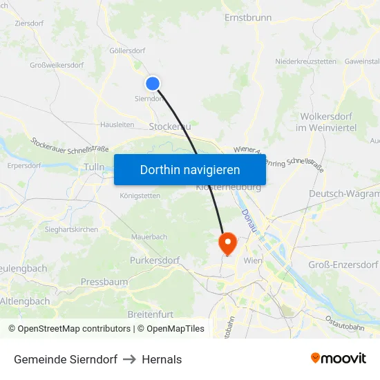 Gemeinde Sierndorf to Hernals map