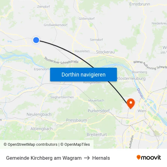 Gemeinde Kirchberg am Wagram to Hernals map