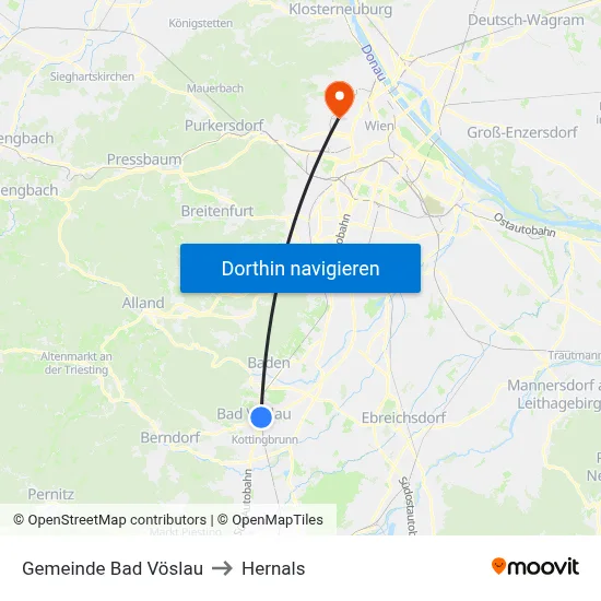 Gemeinde Bad Vöslau to Hernals map