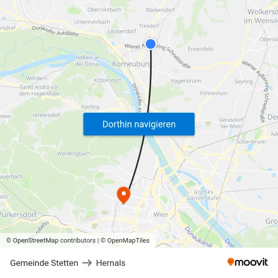 Gemeinde Stetten to Hernals map