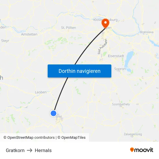 Gratkorn to Hernals map