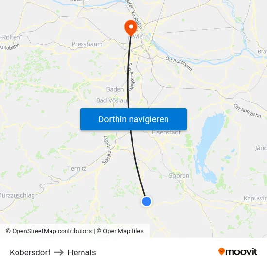 Kobersdorf to Hernals map