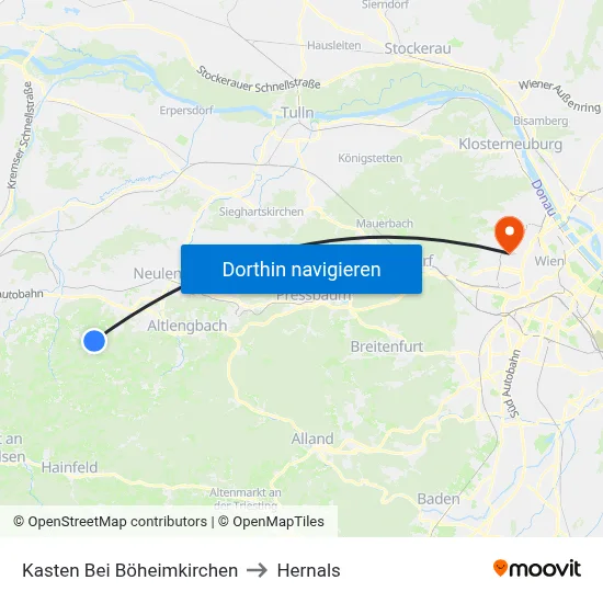 Kasten Bei Böheimkirchen to Hernals map