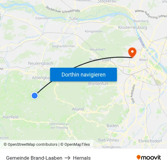 Gemeinde Brand-Laaben to Hernals map