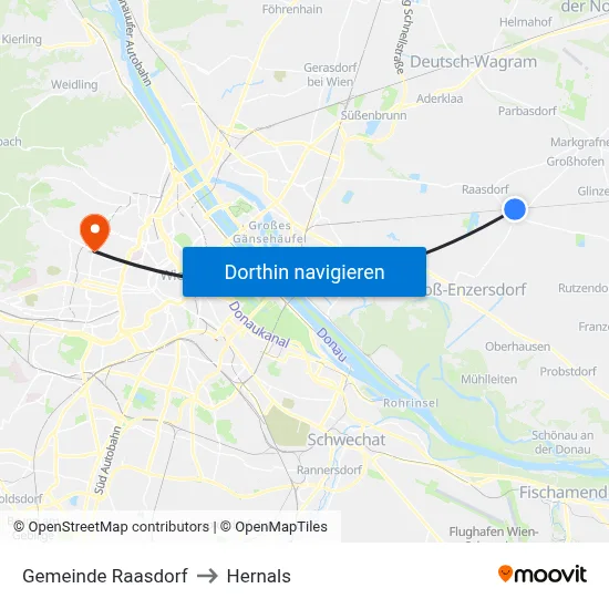 Gemeinde Raasdorf to Hernals map
