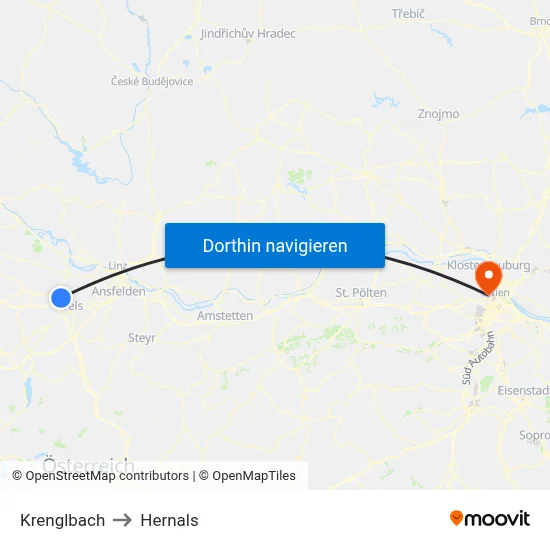 Krenglbach to Hernals map