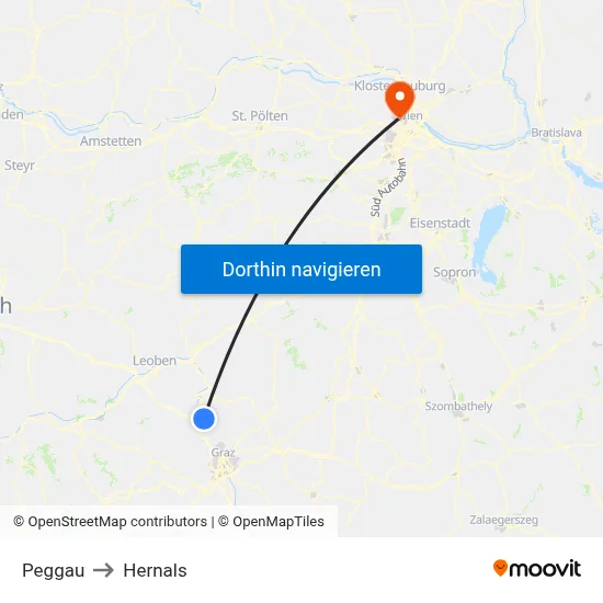 Peggau to Hernals map