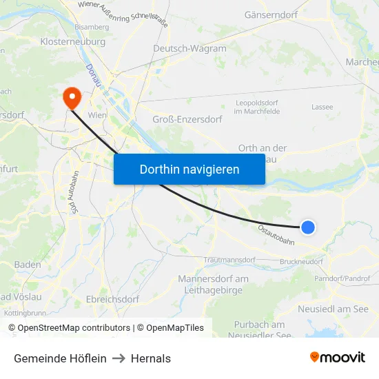 Gemeinde Höflein to Hernals map