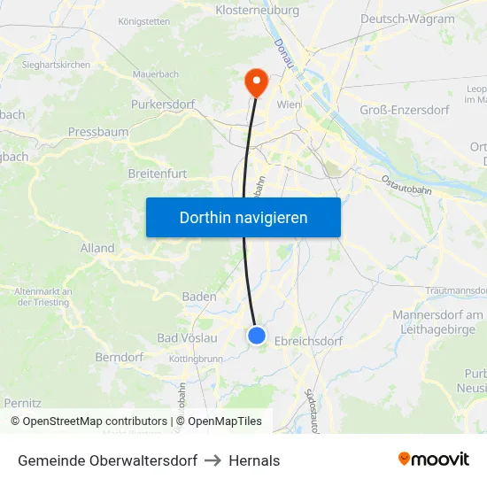 Gemeinde Oberwaltersdorf to Hernals map