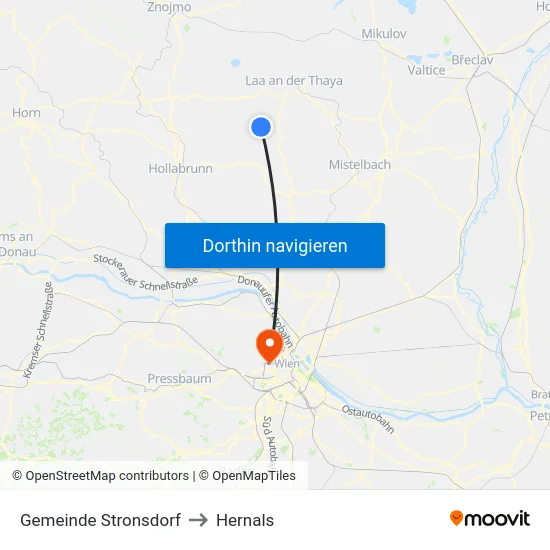 Gemeinde Stronsdorf to Hernals map