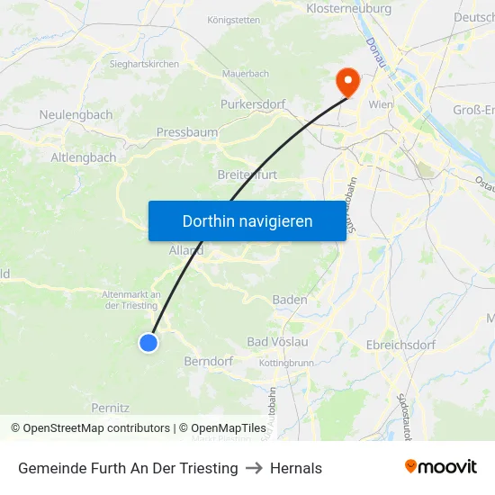 Gemeinde Furth An Der Triesting to Hernals map