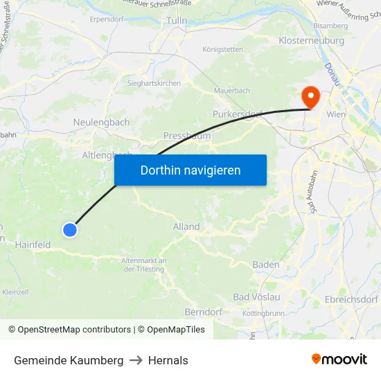 Gemeinde Kaumberg to Hernals map
