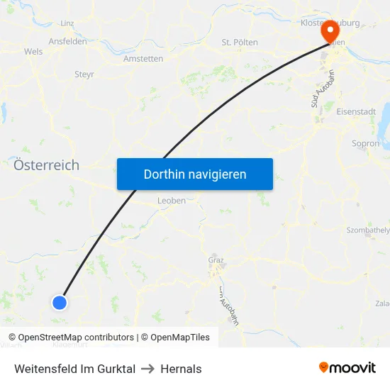 Weitensfeld Im Gurktal to Hernals map