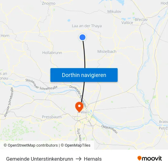 Gemeinde Unterstinkenbrunn to Hernals map