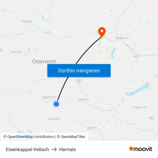 Eisenkappel-Vellach to Hernals map