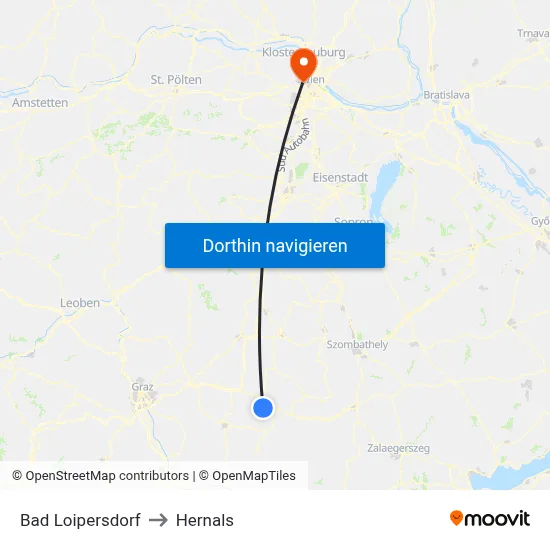 Bad Loipersdorf to Hernals map