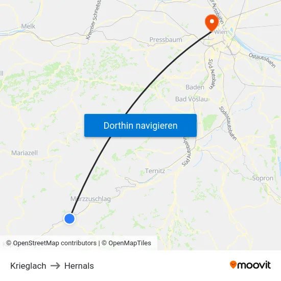 Krieglach to Hernals map