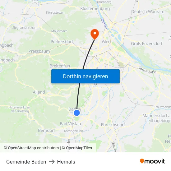 Gemeinde Baden to Hernals map