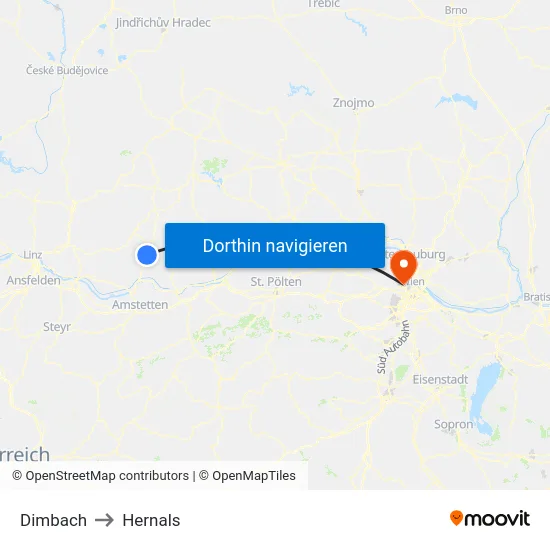 Dimbach to Hernals map