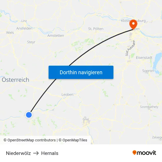 Niederwölz to Hernals map