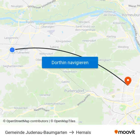 Gemeinde Judenau-Baumgarten to Hernals map