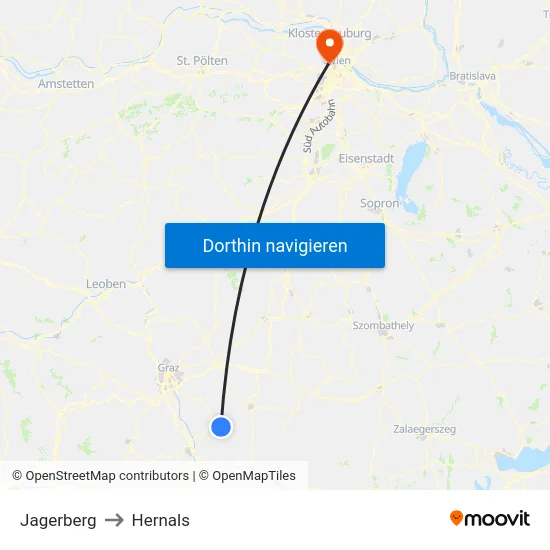 Jagerberg to Hernals map