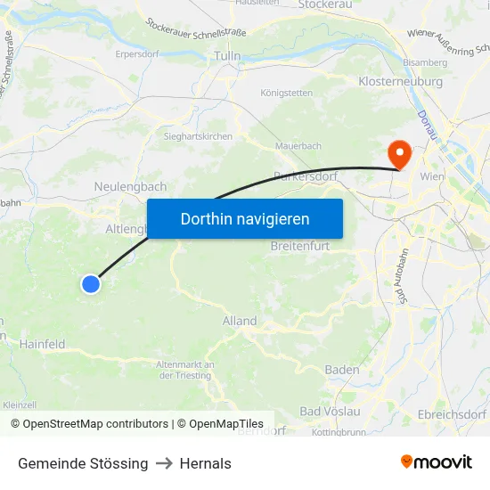 Gemeinde Stössing to Hernals map