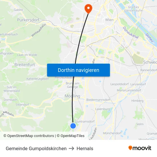 Gemeinde Gumpoldskirchen to Hernals map