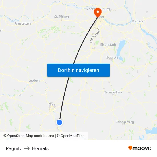 Ragnitz to Hernals map