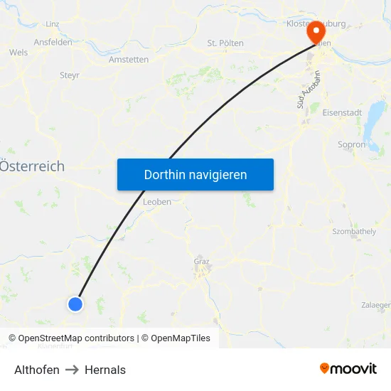 Althofen to Hernals map