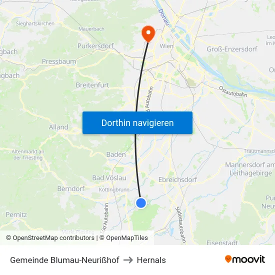Gemeinde Blumau-Neurißhof to Hernals map