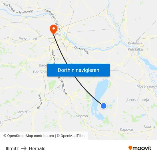 Illmitz to Hernals map