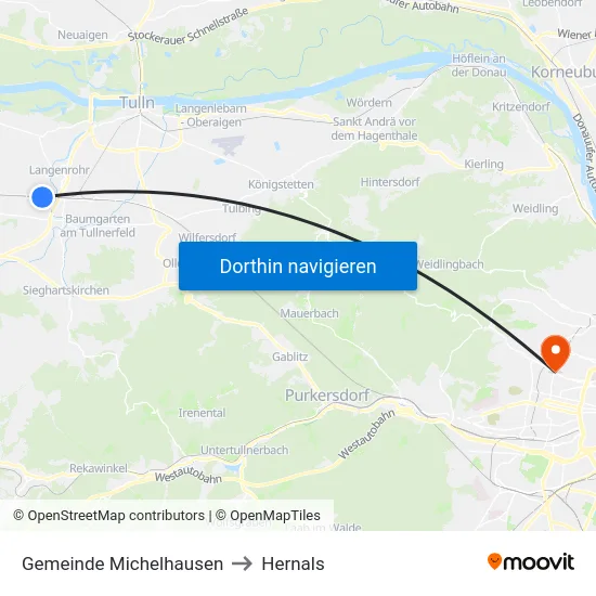 Gemeinde Michelhausen to Hernals map